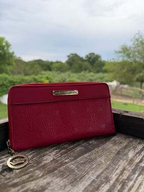 Juicy Couture Red Embossed Heart and Crown Zip Around Wallet